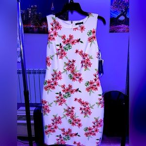 cute white dress with flower design, size 6, new with tags